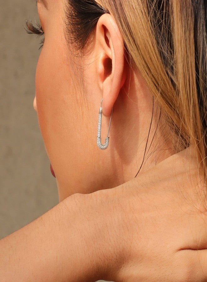 SANNYRA Safety Pin Earrings for Women, Silver Paperclip Earrings for Women Trendy, Minimalist Dangle Hoop Paper Clip Ear Hoop Studs Daily Jewelry - Image 2